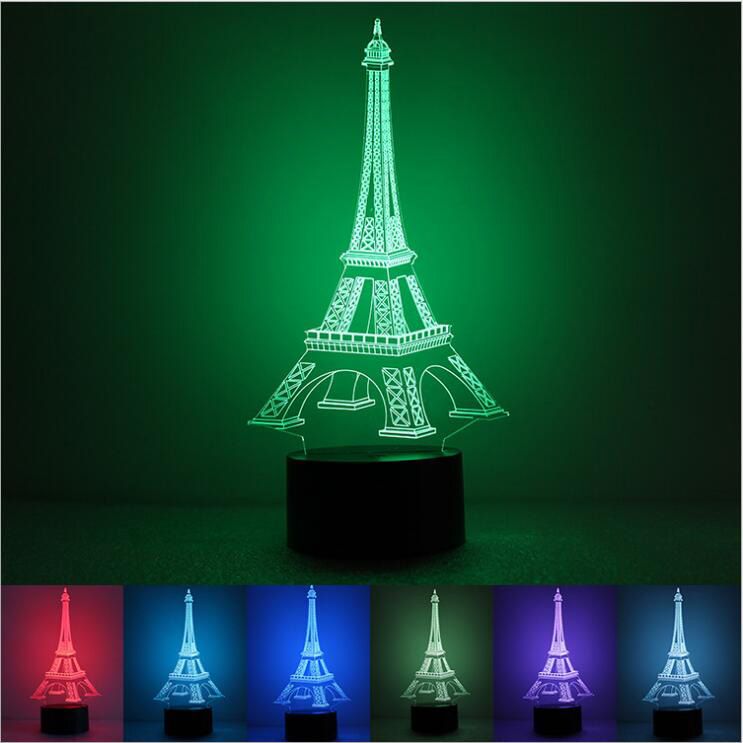 Eiffel Tower 3d Multi Color Change Usb Button Led Decor Lamp Amazing Optical Illusion Night Light Lamps Lighting Toys Table Lamp Kids Friend