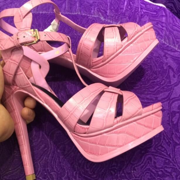 Tribute Patent Thin Lady Style 10cm Crocodile Rome Pumps Platform 14cm High Woman Shoes Sandals Leather Heels Sexy HW9IeD2EY