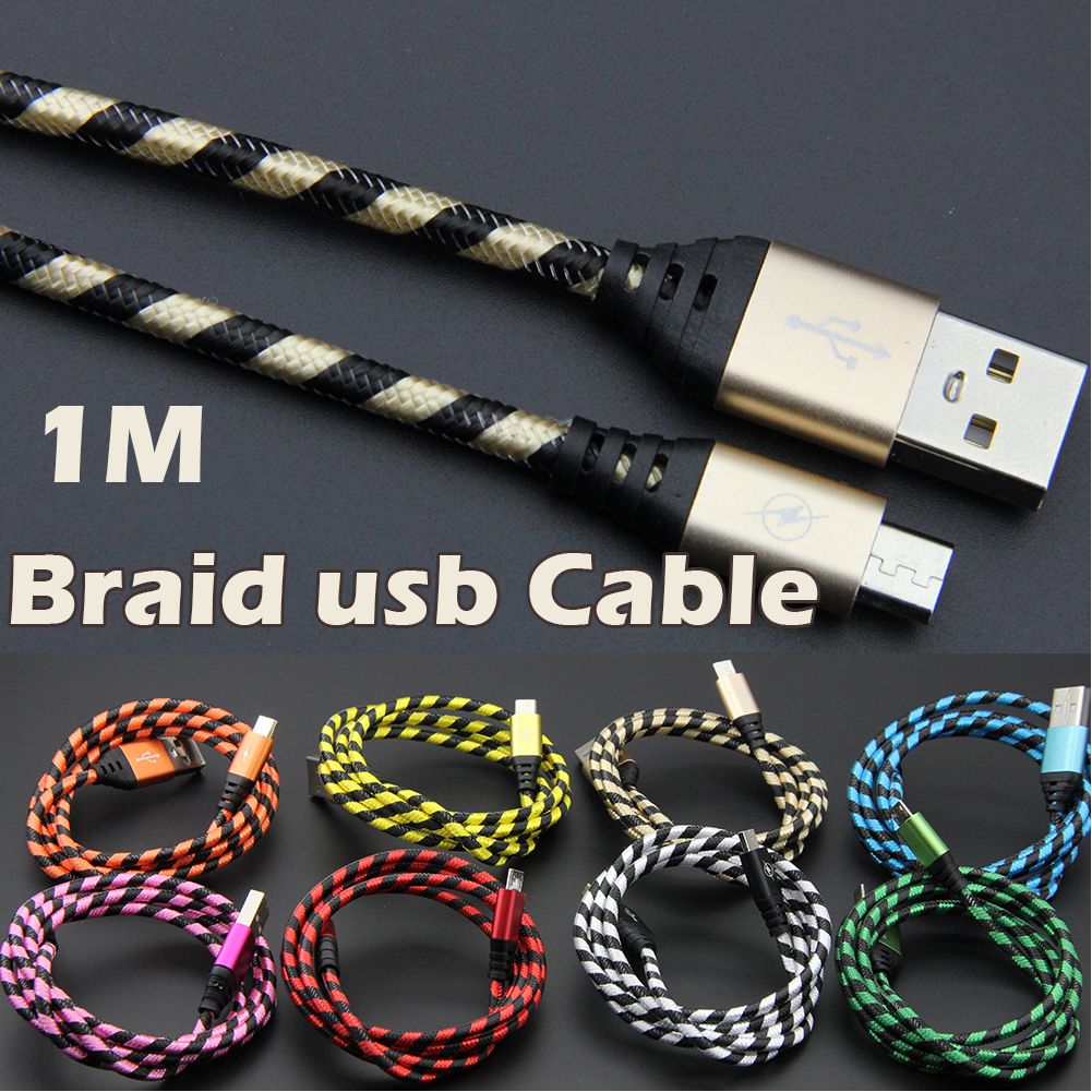 1M 3ft Micro USB Cable Nylon Braided Data Sync Charging Cable For