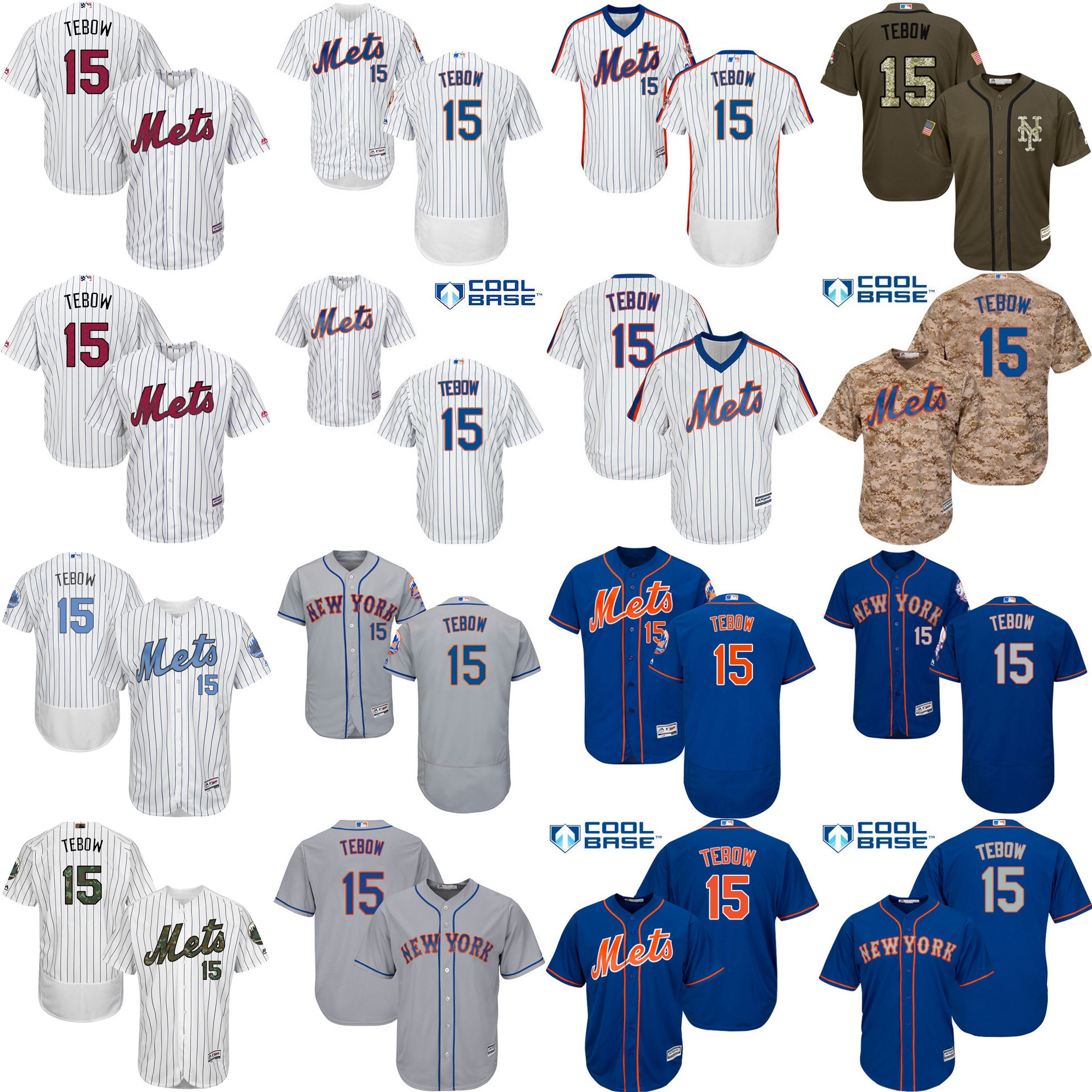 Men's Youth 15 Tim Tebow Jersey New York Mets Jersey Embroidery Logo