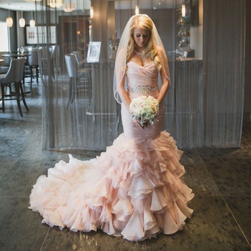 pink wedding dress mermaid