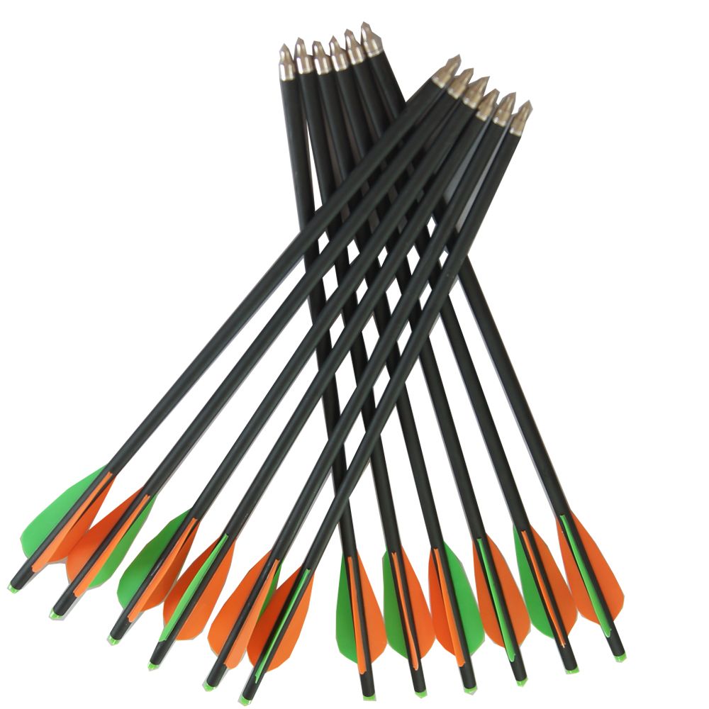 Flèches D'arbalète En Carbone SHARROW - 12 Flèches, Longueurs 16 à 22 Pouces Au Choix, Pointes 125 Grains, Pour Chasse Et Tir