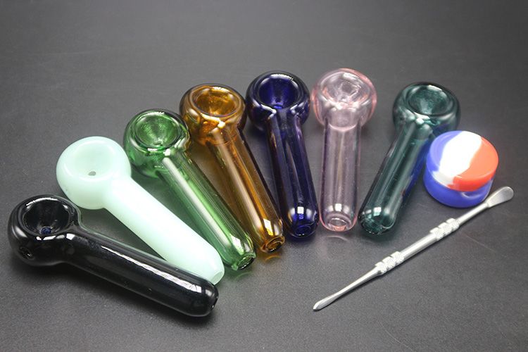 Wholesale Glass Pipes Glass Oil Burners Pipes Different Colored With Silicone Jar Wax Dabber