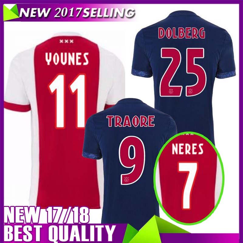 2019 New Ajax Home Red White Soccer Jersey 17/18 Ajax Away Blue Soccer Shirt 2018 Customized #10 ...