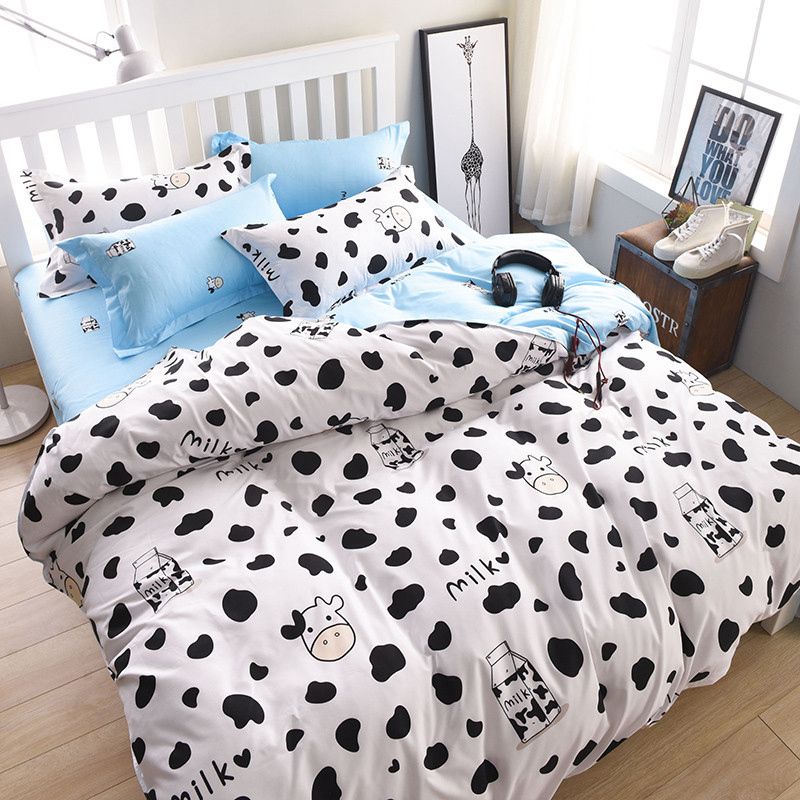 Milk Cow Cartoon Bedding Sets Black White Beddings Single Double Milk Cow Cartoon Bedding Sets Black White Beddings Single Double Queen King Size Duvet Cover Sheet Set Bedlinen Whole Duvets Covers Cotton