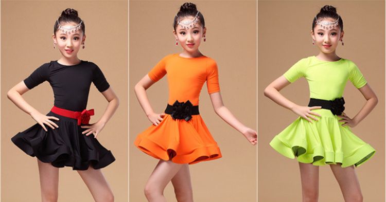 새로운 라틴 댄스 드레스 어린이 성능 의류 소녀 Tutu 치마 의상 댄스 착용 3 색 무료 배송 A-0461