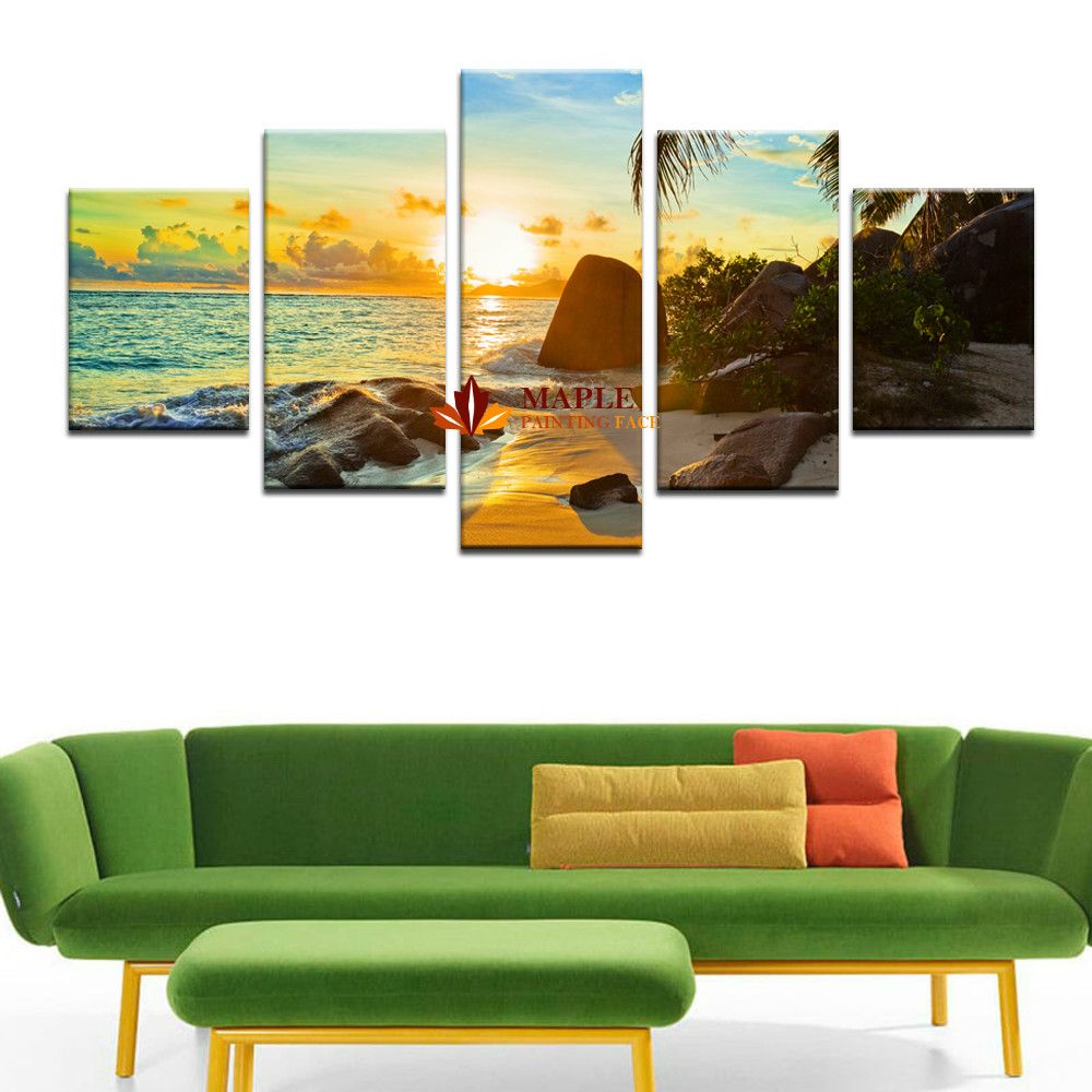 2020 High Quality Large Canvas Art Cheap The Family Decorates Seaview Print In On The Canvas ...