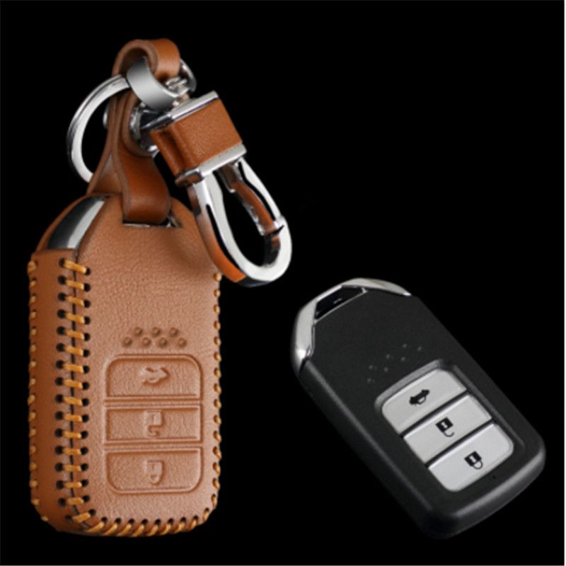 Car Genuine Leather Remote Control Car Keychain Key Cover Case For