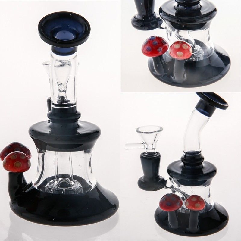 2020 Hot Sell Mini Glass Hookahs Red Mushroom Decorated Black Glass