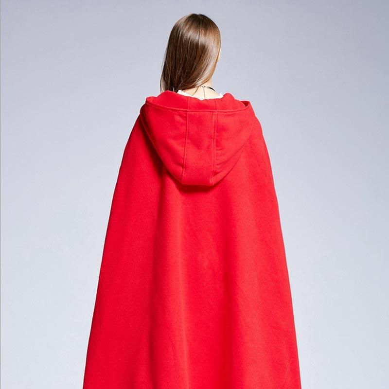 2020 Red Wool Hooded Cape Maxi Hooded Winter Coat Cape Long Hooded