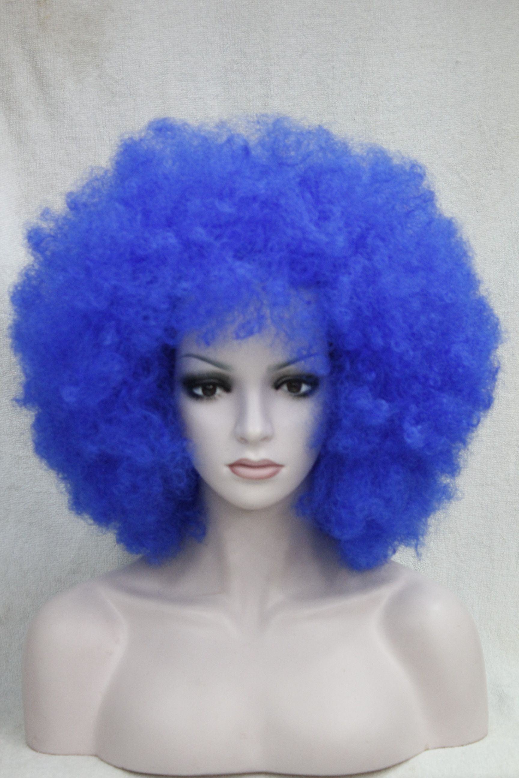 ! DARK BLUE CURLY AFRO WIG CIRCUS CLOWN UNISEX FANCY DRESS FOOTBALL