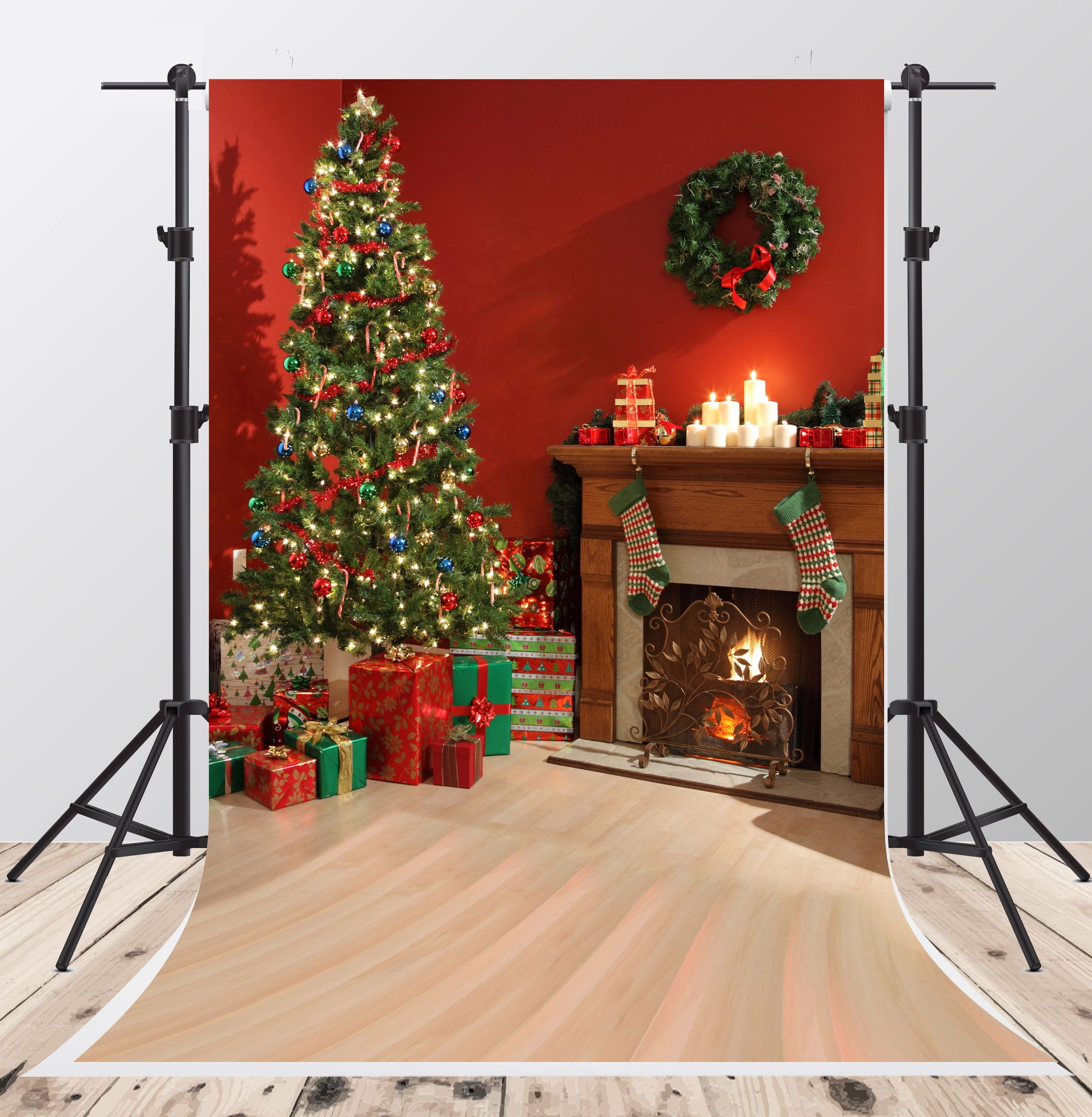 2018 Red Christmas Photo Backgrounds 5x7ft Gray Wood Backdrops For