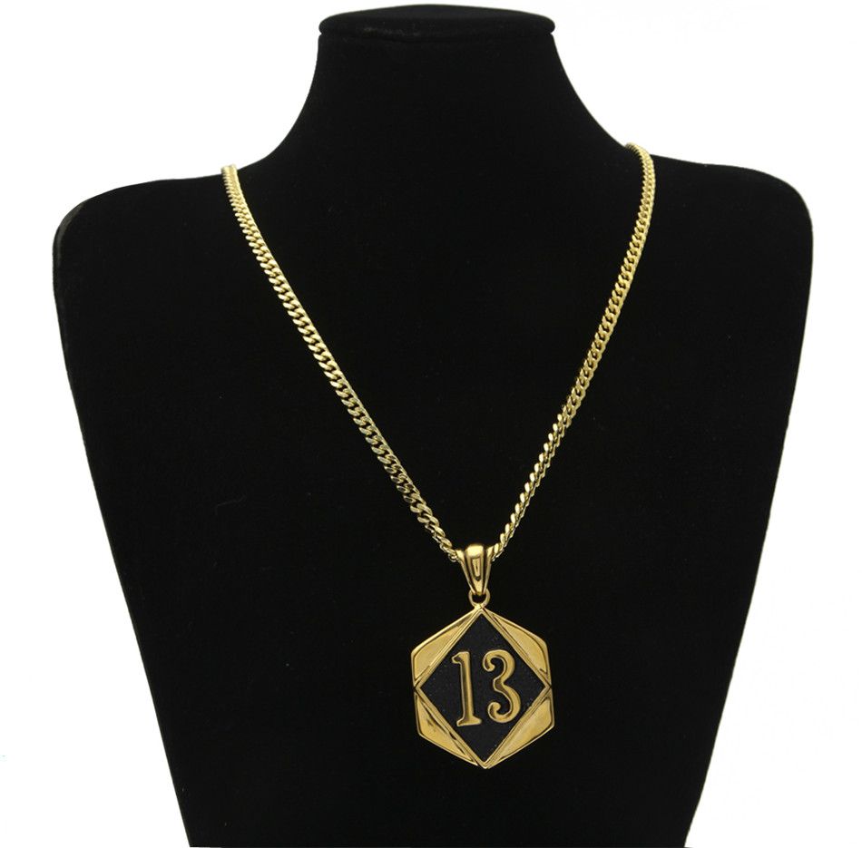 Vintage Lucky Number 13 Colgante de Color Oro Negro goteo Aceite Hexagonal Colgantes Collar de Cadena de Moda Hip Hop de Los Hombres joyería
