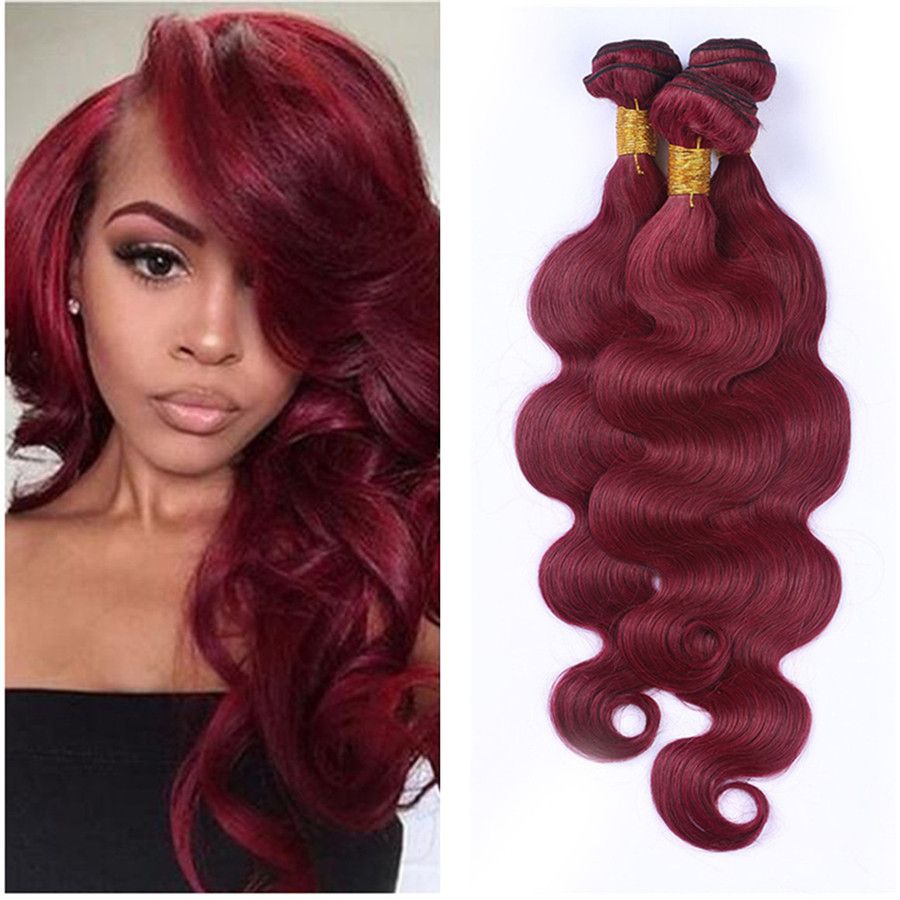 2020 Body Wave Burgundy Hair Weaves Bright 99j Peruvian Virgin