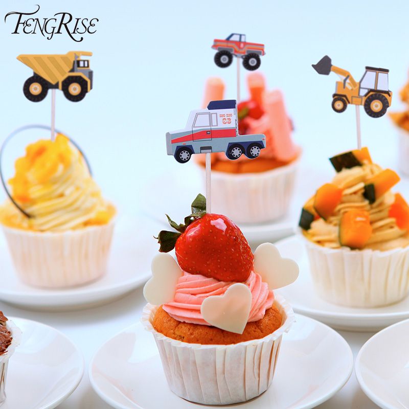 2019 Wholesale Fengrise Cartoon Cars Cupcake Toppers Picks Birthday