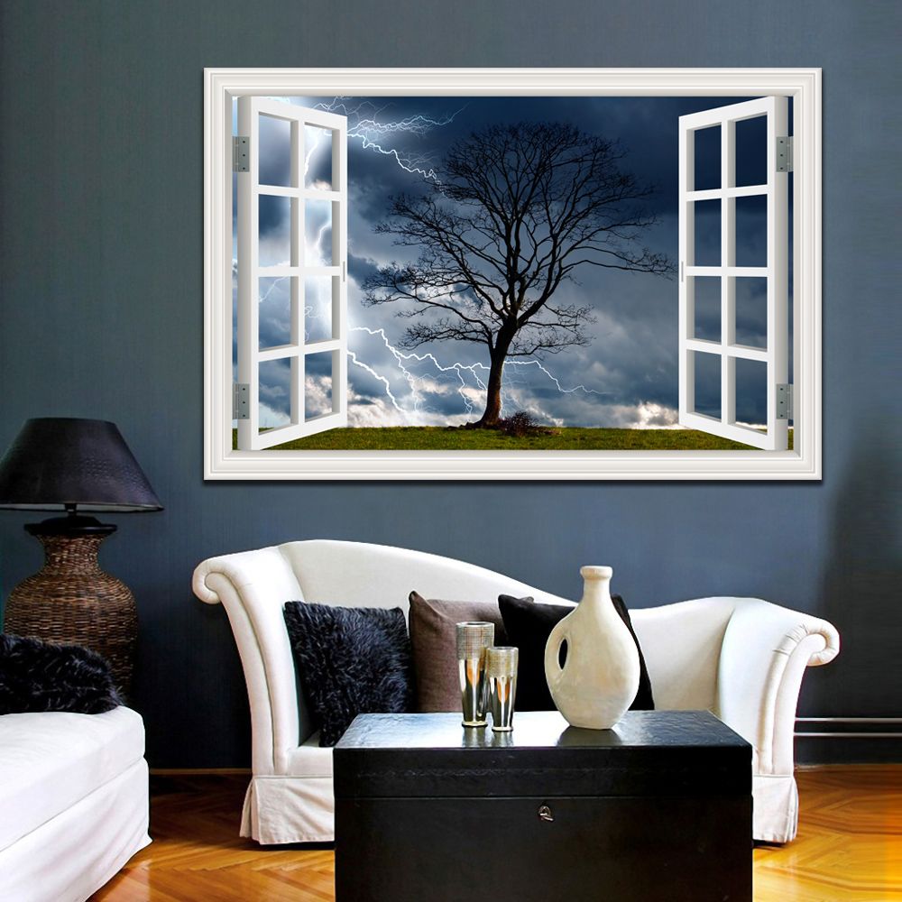 3d Window View Wall Sticker Amazing Lightning Landscape Nature Wallpaper Murals Decal Vinyl Home Decor Living Room