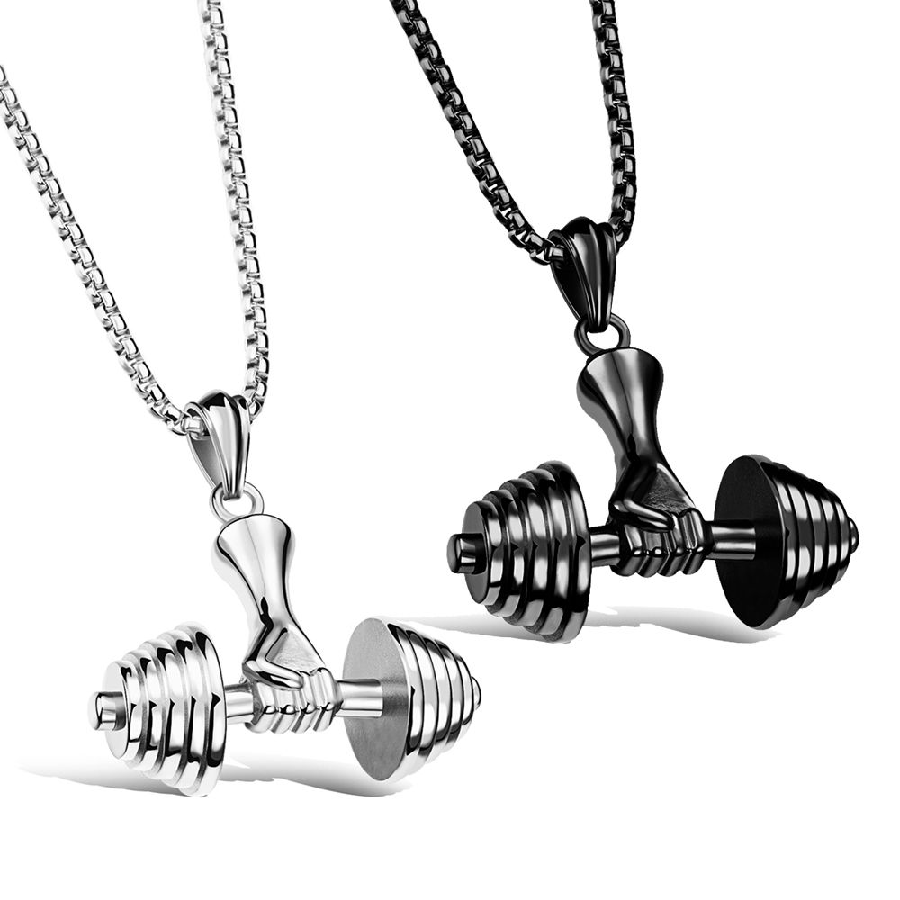 Wholesale Colar Fitness Dumbbell Necklace Men Jewelry Cool Gift Casual