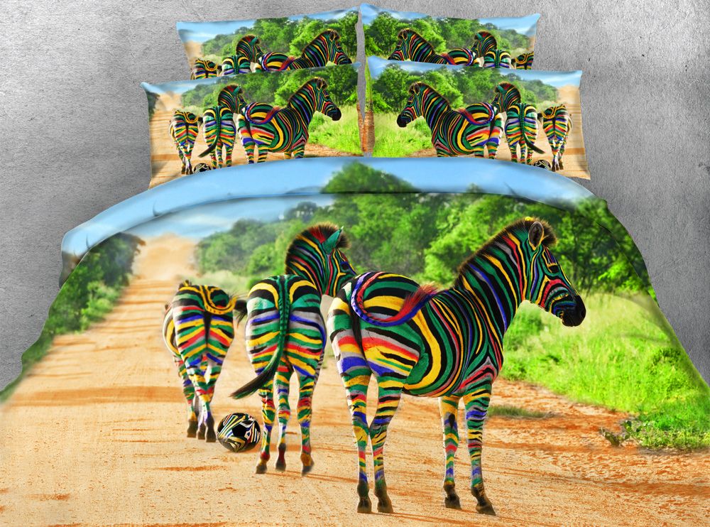 Hot Fashion Colorful Striped Zebra Forest 3d Printed Bedding Set Full Queen King Size Fabric Cotton Duvet Covers Pillow Shams Comforter