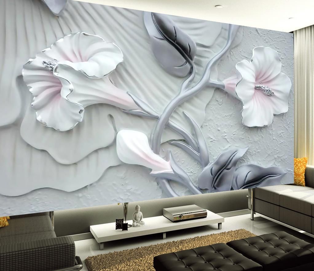 Embossed Stereo Warm Romantic Floral Murals Tv Wall Mural 3d