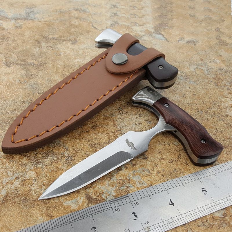 Theone Adjustable Push Knife Rosewood Handle 440C Blade Genuine Leather