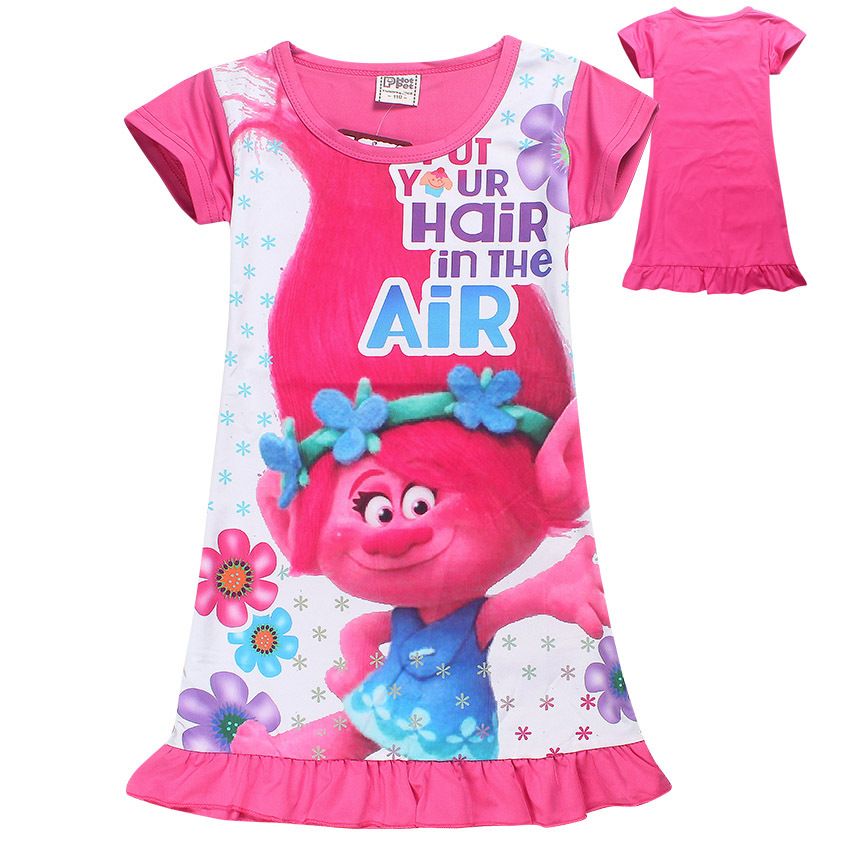2019 Hot Pink Purple Girls Dresses Movie Trolls Short Sleeve