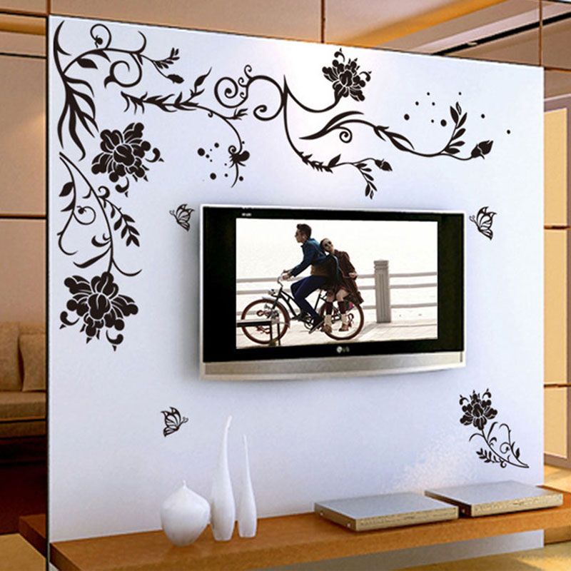 Wall Decor Stickers black flower vine wall stickers home decor large paper flowers Wall Decor Stickers black flower vine wall stickers home decor large paper flowers
