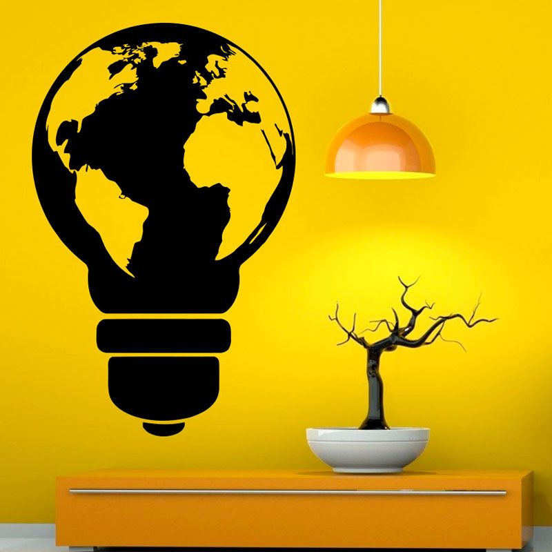 Design Light Bulb Wall Vinyl Decal Sticker World Map Art