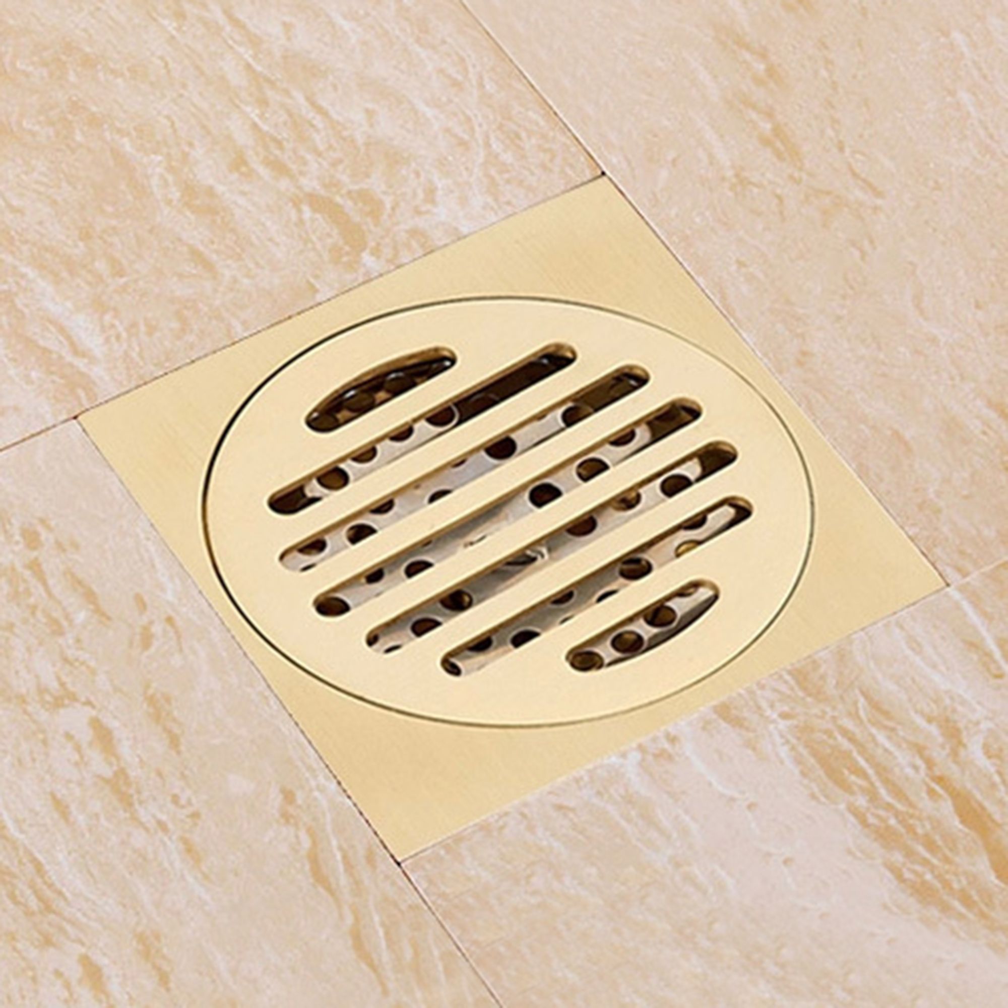 2019 Gold Finish Solid Brass Square 4 Bathroom Floor Drain Shower Drainer Waste With Single