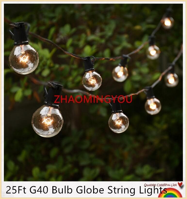 Yon 25ft G40 Bulb Globe String Lights With Clear Bulbs Backyard Yon 25ft G40 Bulb Globe String Lights With Clear Bulbs Backyard Patio Vintage Decorative Outdoor Garland Wedding Battery Led