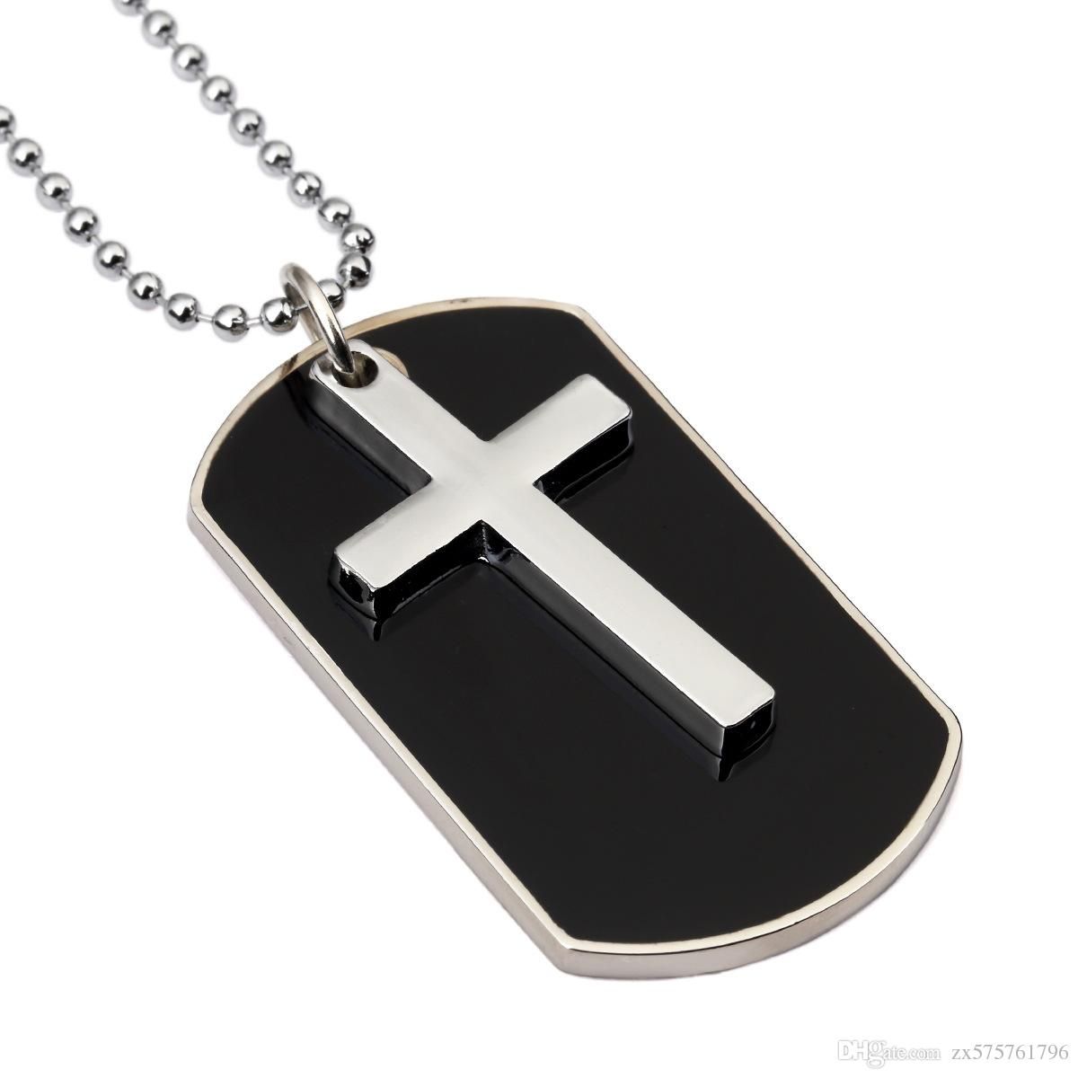 Fashion Mens Cross Dog Tag Pendant Necklaces Jewelry For Men Fashion Mens Cross Dog Tag Pendant Necklaces Jewelry For Men Military Card 27inch Beads Chain Hip Hop Necklace Canada 2019 From Hipnecklace