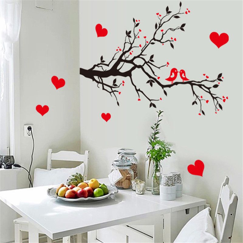 birds on the branches with love heart wall sticker 7179 home decor