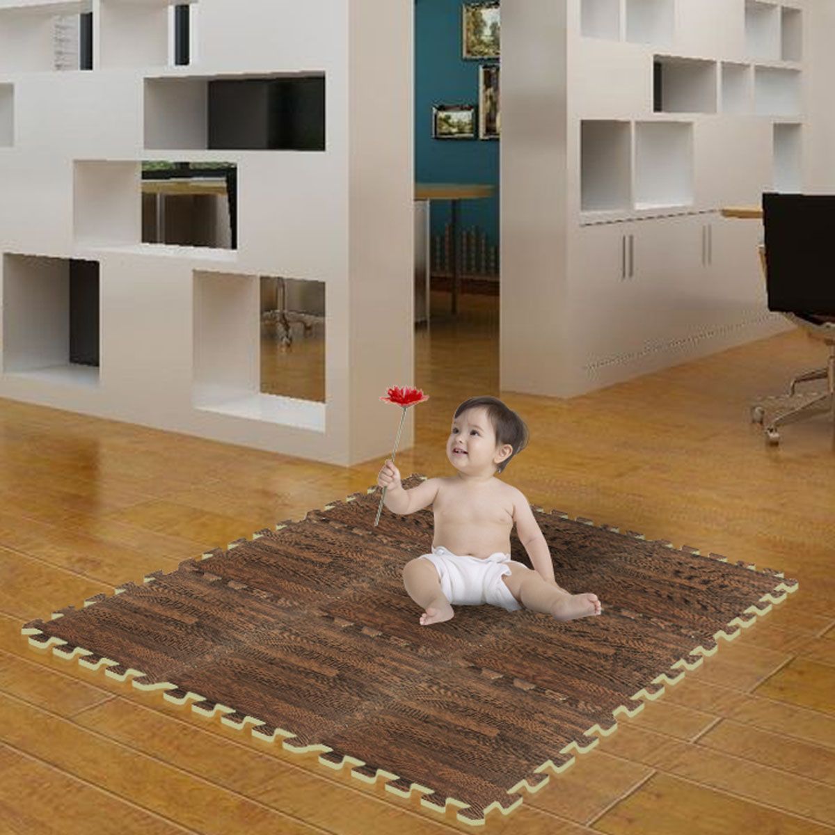 300mm eva foam puzzle mat carpet wood grain soundproof floor mats