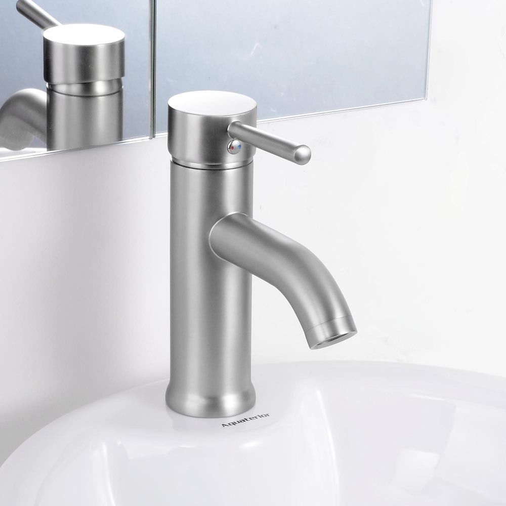 Brushed Nickel Bathroom Basin Sink Faucet Single Handle Mixer Tap Deck Mounted