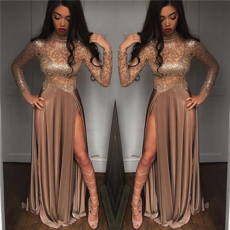 Black with Sheer Long Prom Dresses