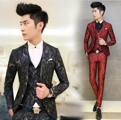 2017 Fashion Men Suit Floral Printed Men's Suits / Set Korean Terno ...