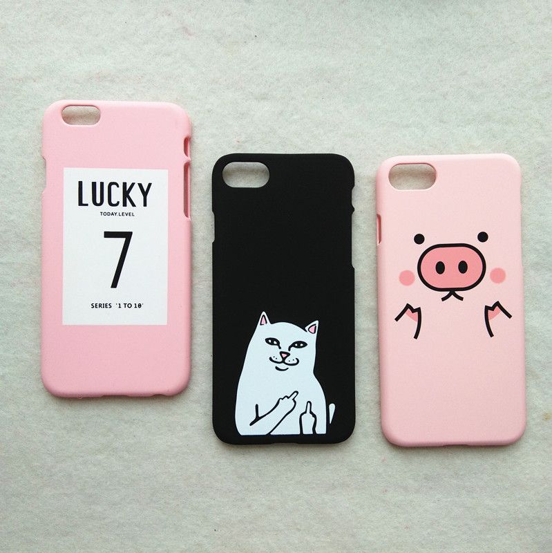 For iphone 7 case 3d kawaii middle finger cat lucky 7 pig matte ... Case in 3d