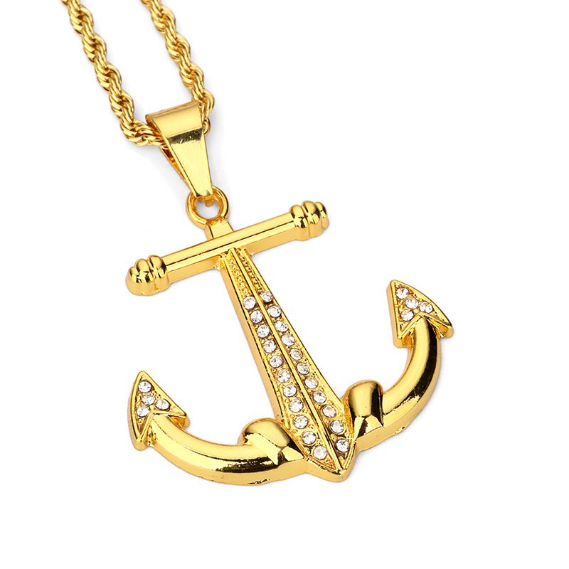 Whole Fashion Trendy Men Hip Hop Jewelry Anchor Pendant Whole Fashion Trendy Men Hip Hop Jewelry Anchor Pendant Necklaces 18k Gold Plated 75cm Long Chains Filling Pieces Amber Necklace Unique