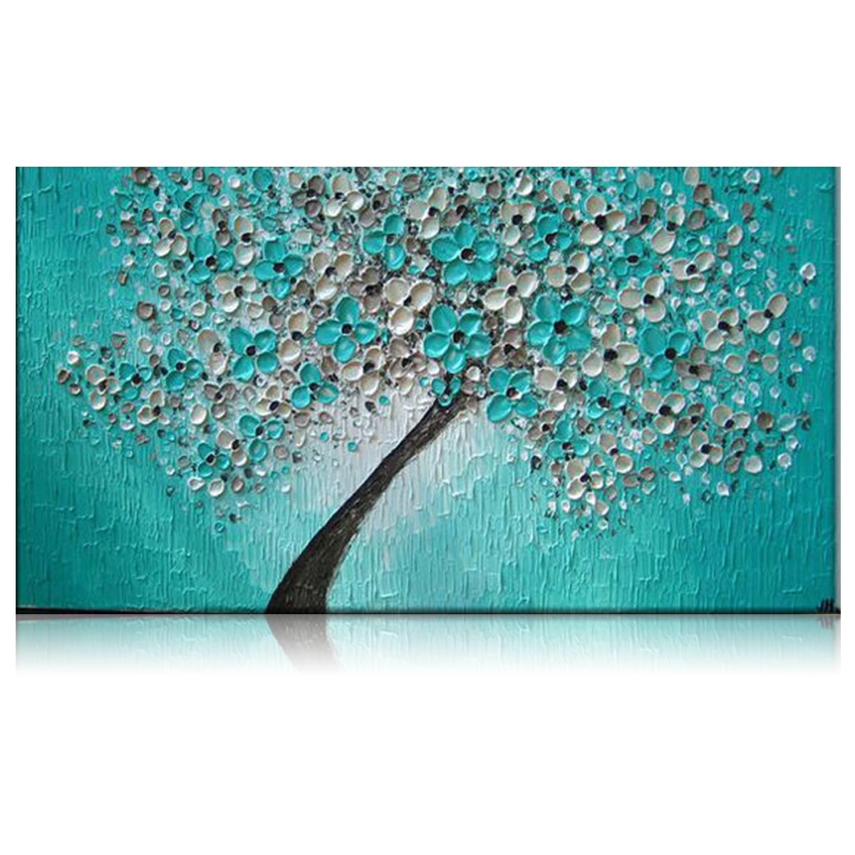 2018 kgtech thick textured teal green floral tree acrylic