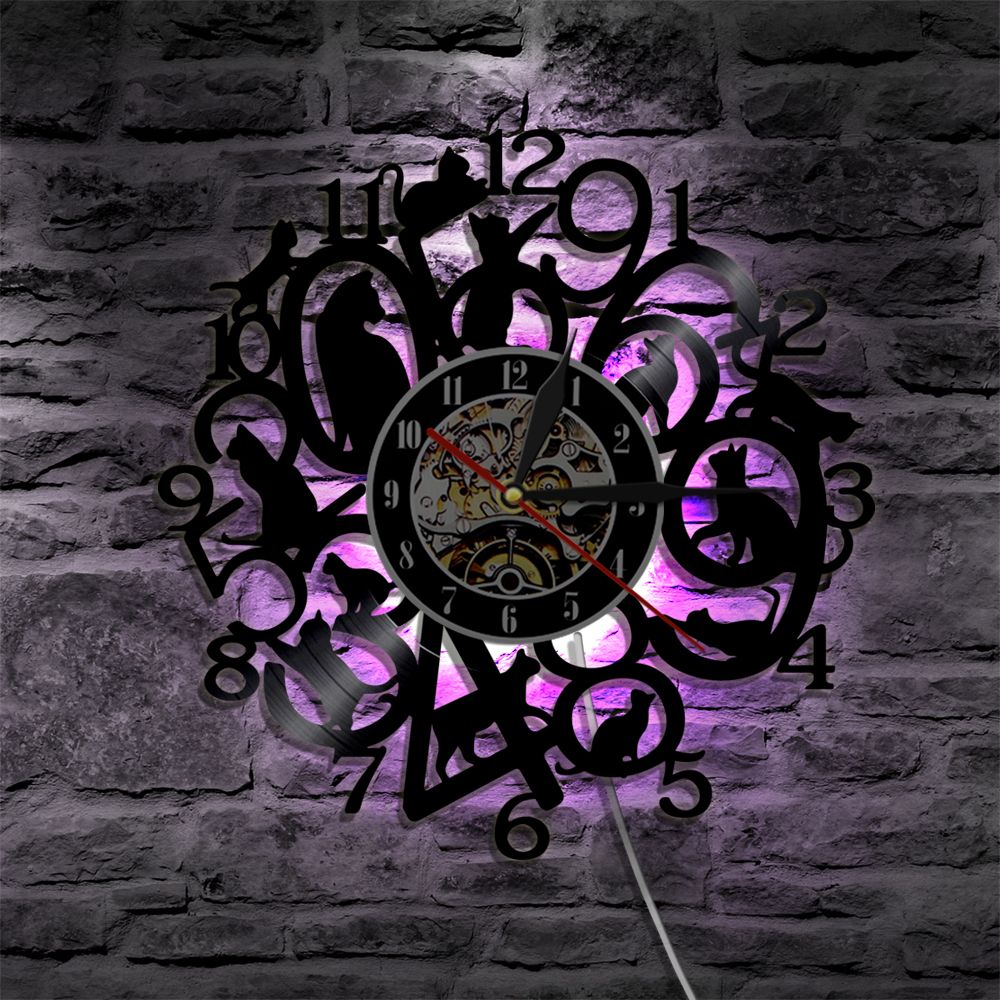1 Stuk Leuke Katten Dieren Led Vinyl Klok Muur Verlichting Kleur ... 1 Stuk Leuke Katten Dieren Led Vinyl Klok Muur Verlichting Kleur ...