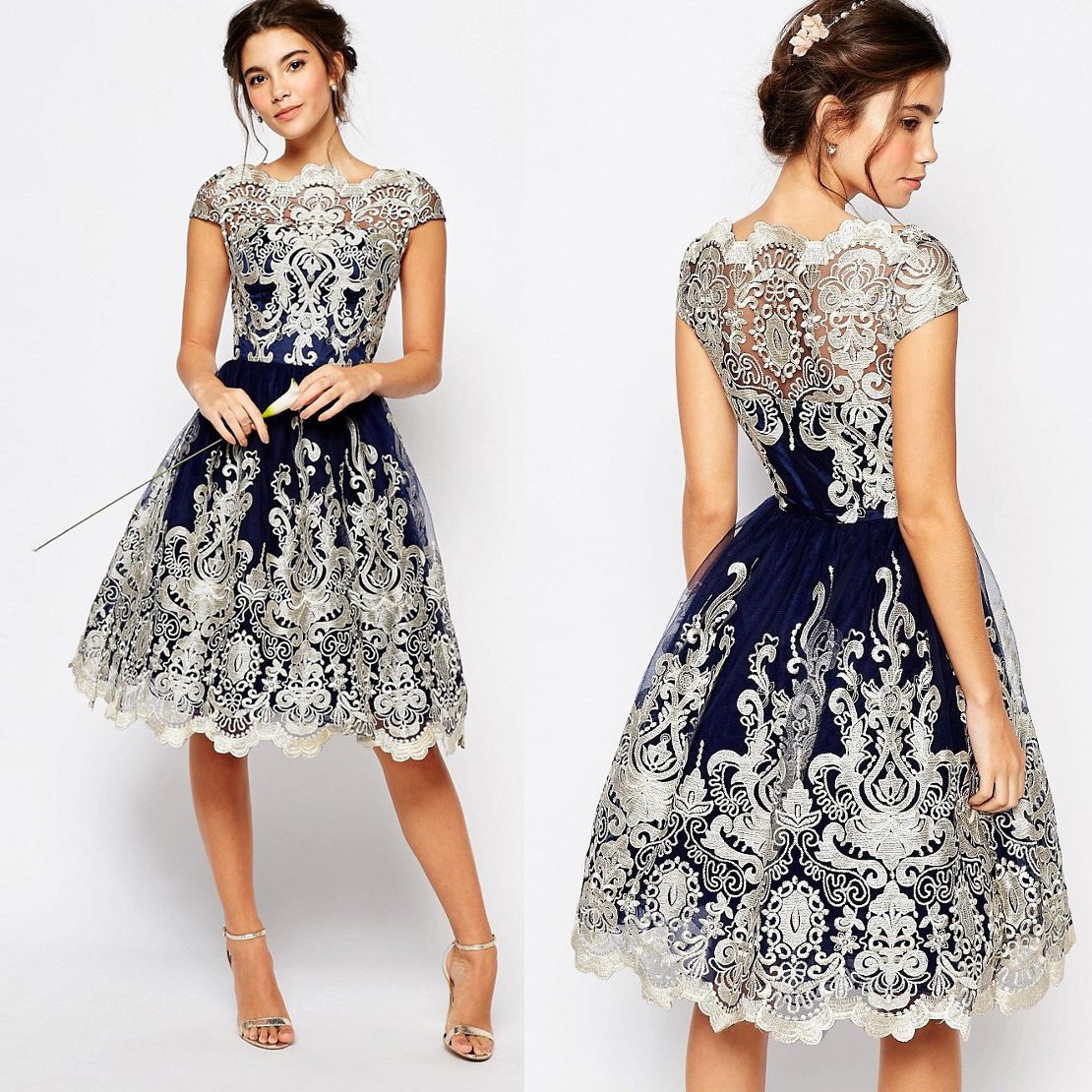 short sleeve knee length cocktail dressesphoto