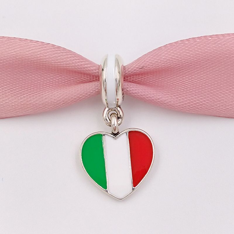 2019 925 Silver Beads Italy Heart Flag Pendant Charm Fits European