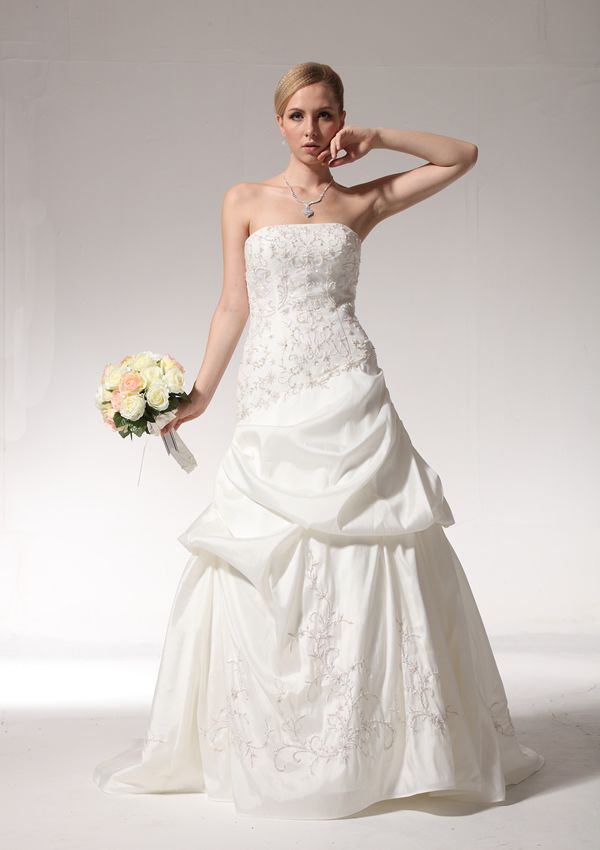 Acheter Ordre Des Clients Bustier Robe De Mariée En Taffetas Broderie Robe De Mariée Blanc Perlé Cristaux Cour Train Longue Robes De Mariage De