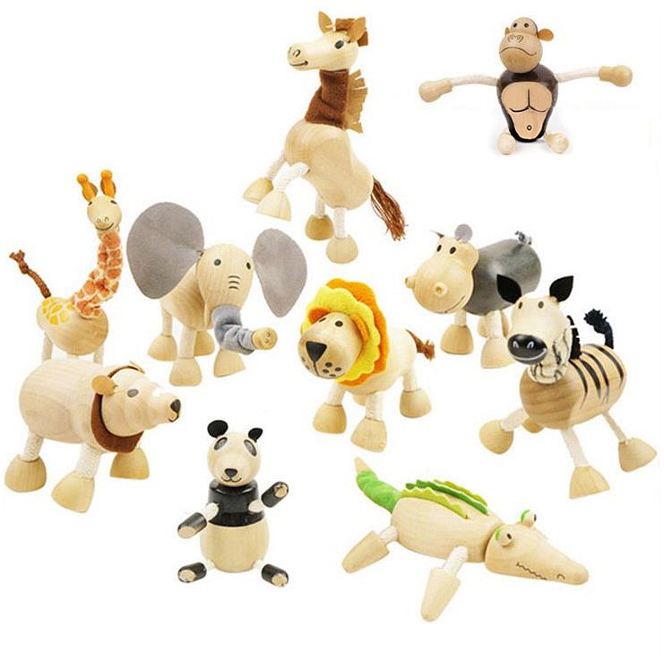 Baby Moveable Wooden Animals Toys Kids Wood Handmade Farm 24 Animals Toys for Baby Months