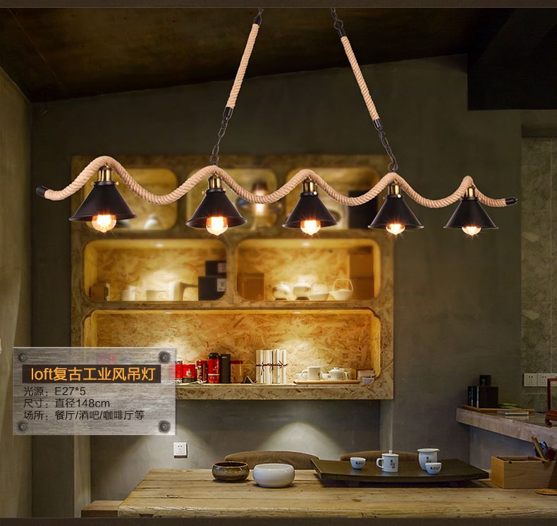 Grosshandel Pendelleuchten Kreative Hanfseil Personalisierte American European Industrie Vintage Pendelleuchte Thema Restaurant Cyber Cafe Club Bar