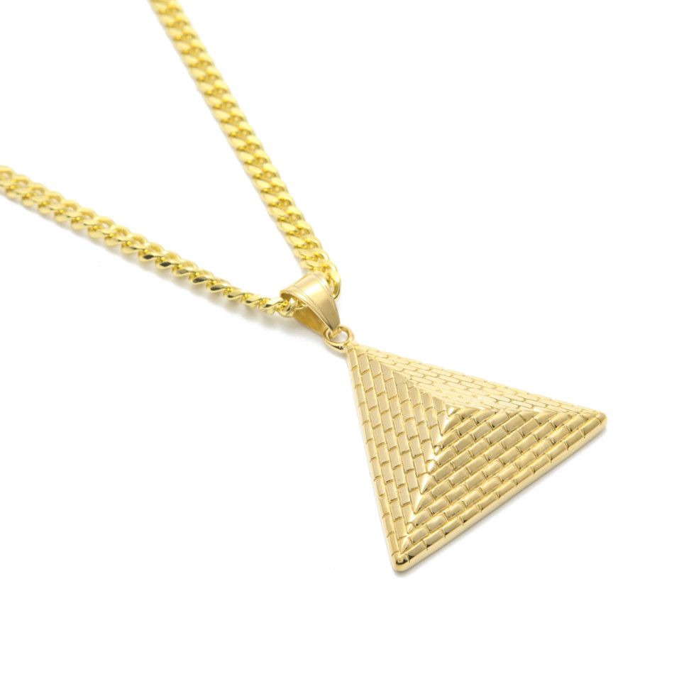 Oro egipcio pirámide colgante, collar del encanto chapado en oro de acero inoxidable collar de cadena de las mujeres hombres moda Egipto joyería