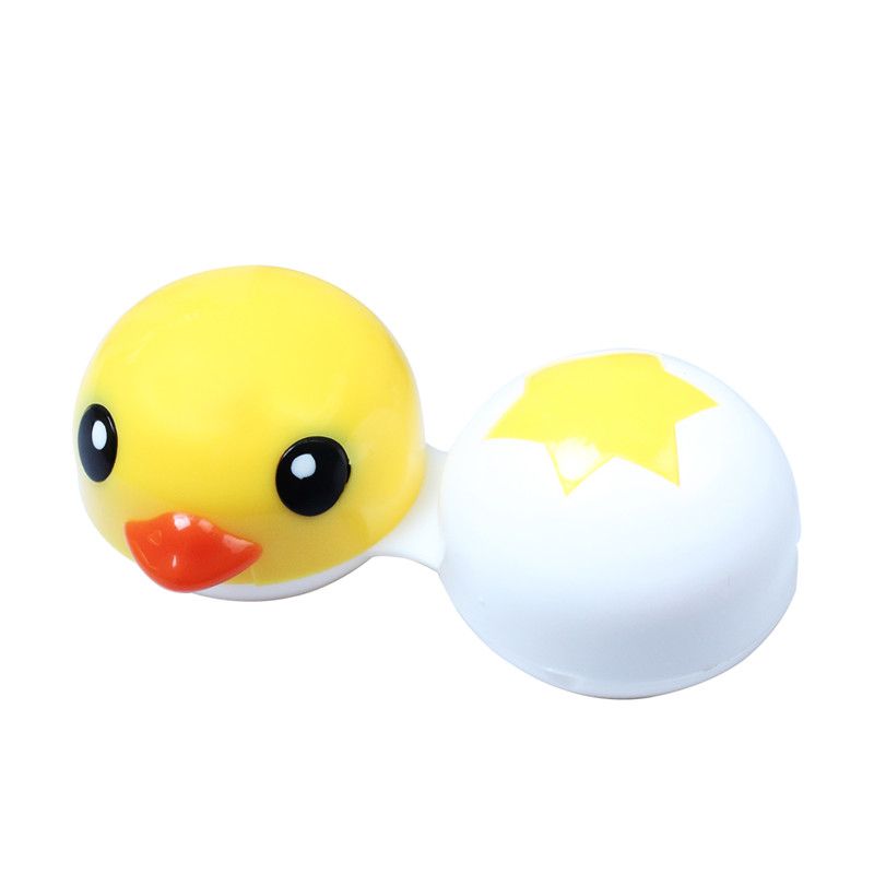 Cute Yellow Duck Contact Lenses Estuche Portable Care Box Mirror Included