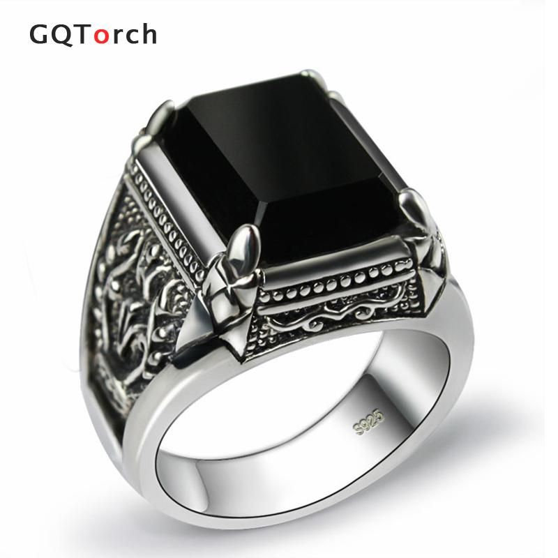 Online Cheap Black Obsidian Ring Vintage 100% Real Pure 925 Sterling ...