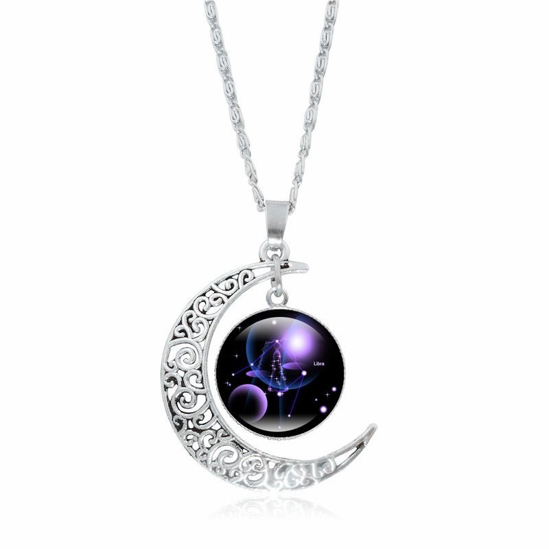 Brand Explosive 12 constellations gemstone necklace silver moon pendant necklaces N565 with chain a 
