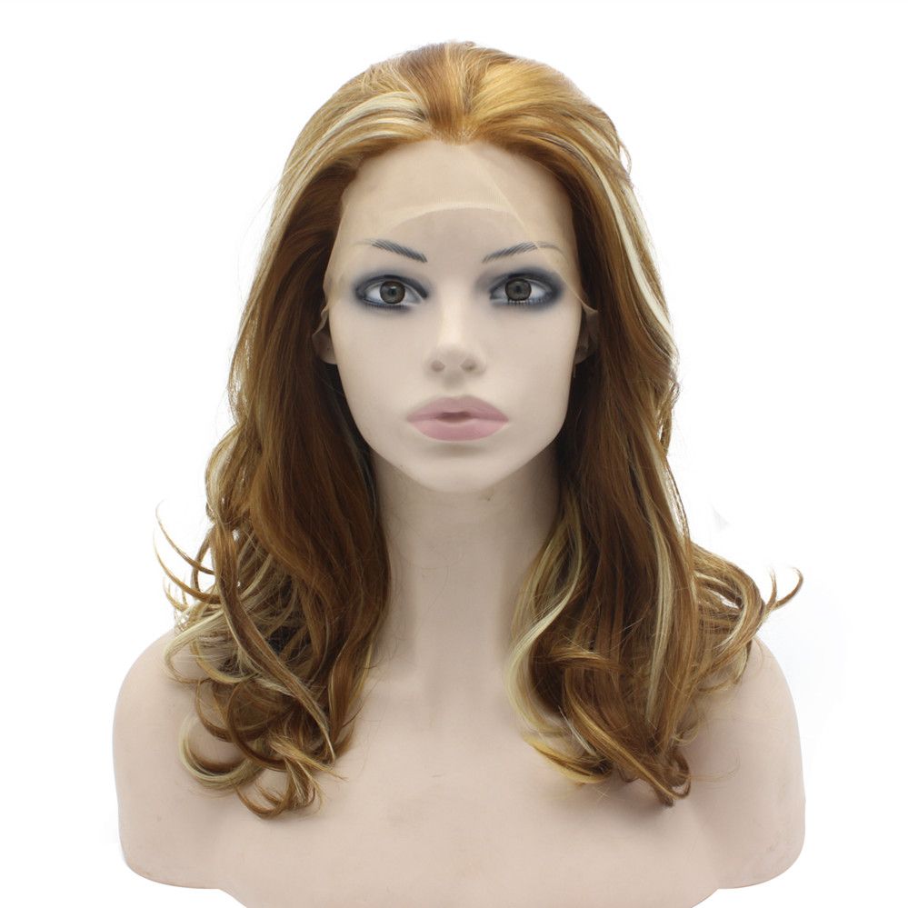 16inch Shoulder Length Wavy Highlight Blonde Lace Front Synthetic
