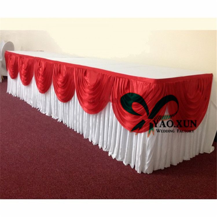good looking white color ice silk table skirt with colorful swags good christmas skirt